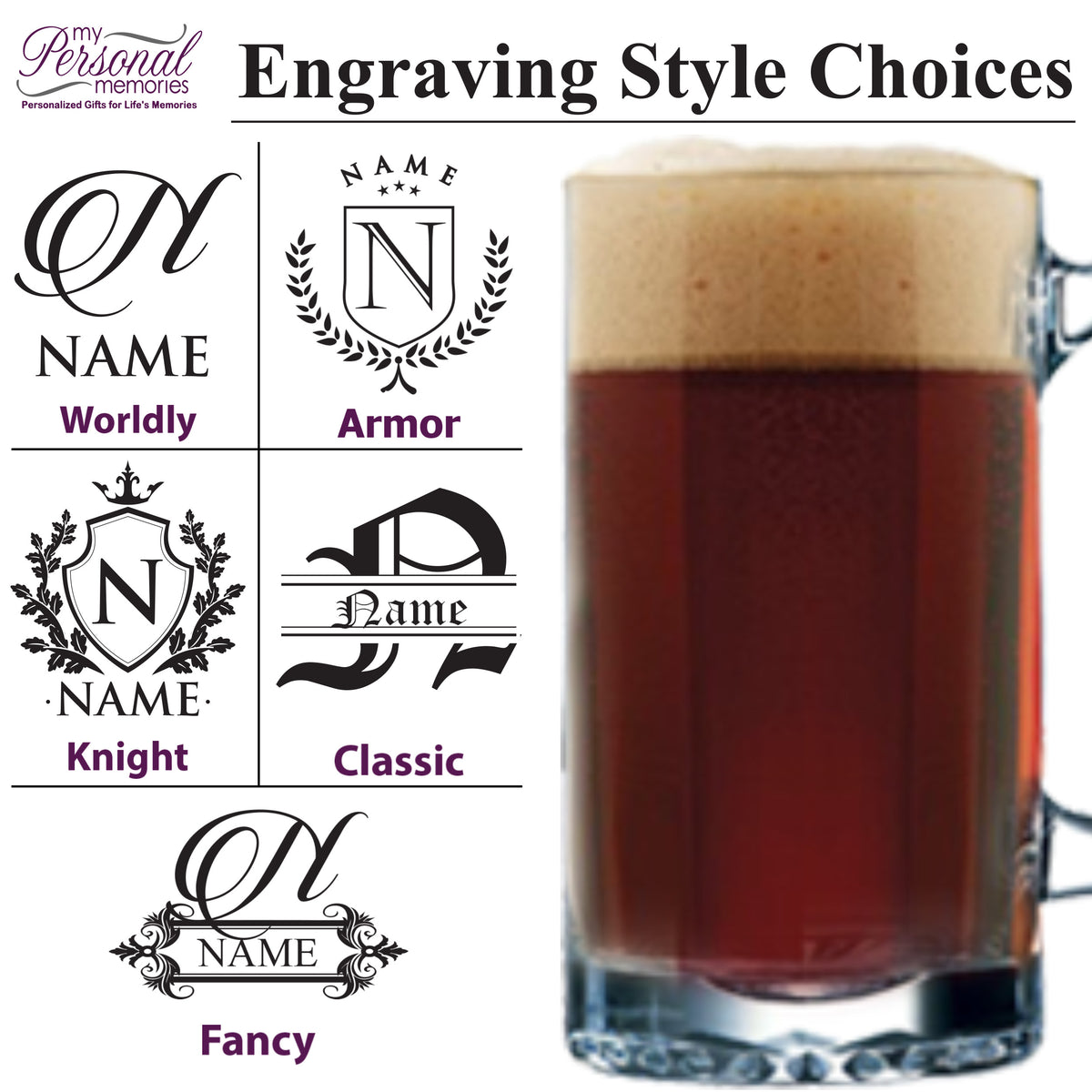 Personalized 12 oz Beer Mug – Custom Engraved Beer Glass with Name for Birthday, Christmas or Father's Day Gift
