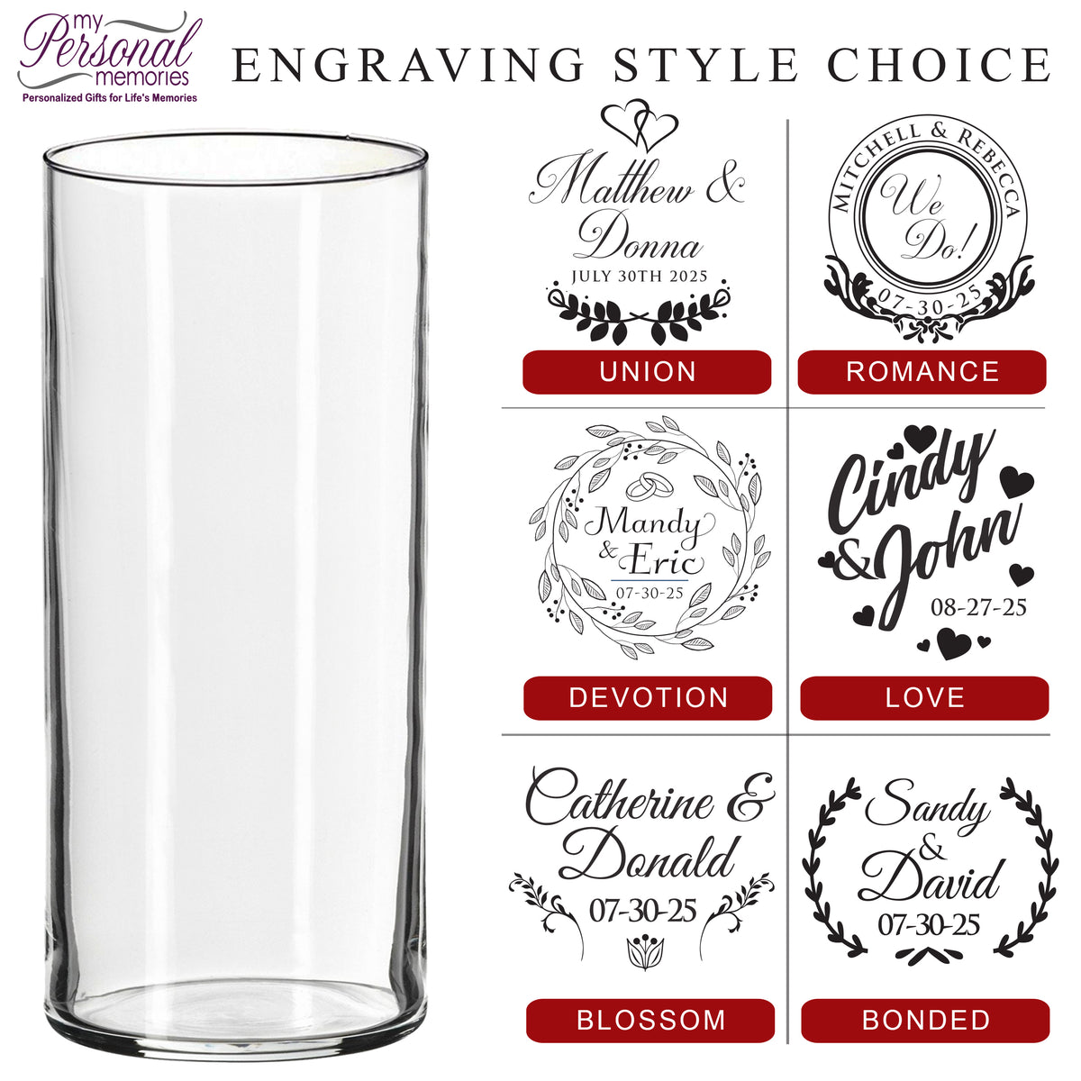 Personalized Glass Flower Vase – Custom Etched & Engraved Vase with Your Text for Wedding, Anniversary or Couple Gifts