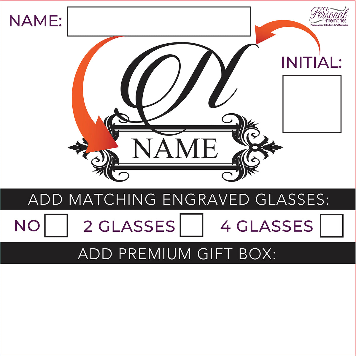 Personalized Whiskey Decanter Set with Glasses and Gift Box Set - Fancy Design