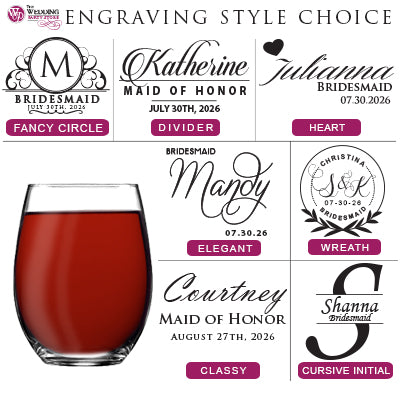 Monogrammed Stemless Wine Glass - Bridesmaid Maid of Honor Wedding Party Gift