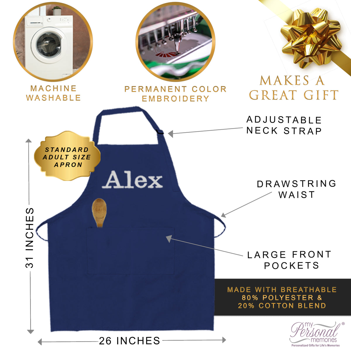 Custom Personalized Apron for Adults, Men, Women, Grill, Kitchen - Add any Name or Text