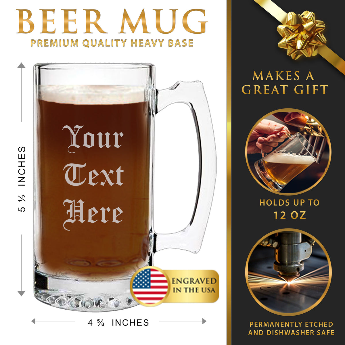 Personalized 12 oz Beer Mug with Your Custom Text