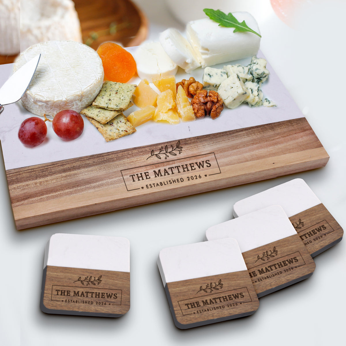 Personalized Build Your Own Marble and Acacia Realtor Closing Gift - Rectangle Stem Style