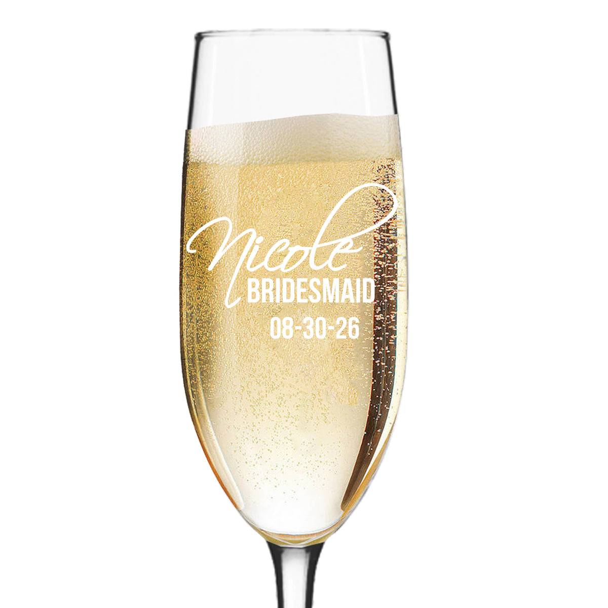 Personalized Champagne Flute Glass with Stem - Bridesmaid Wedding Toasting Flutes Glasses