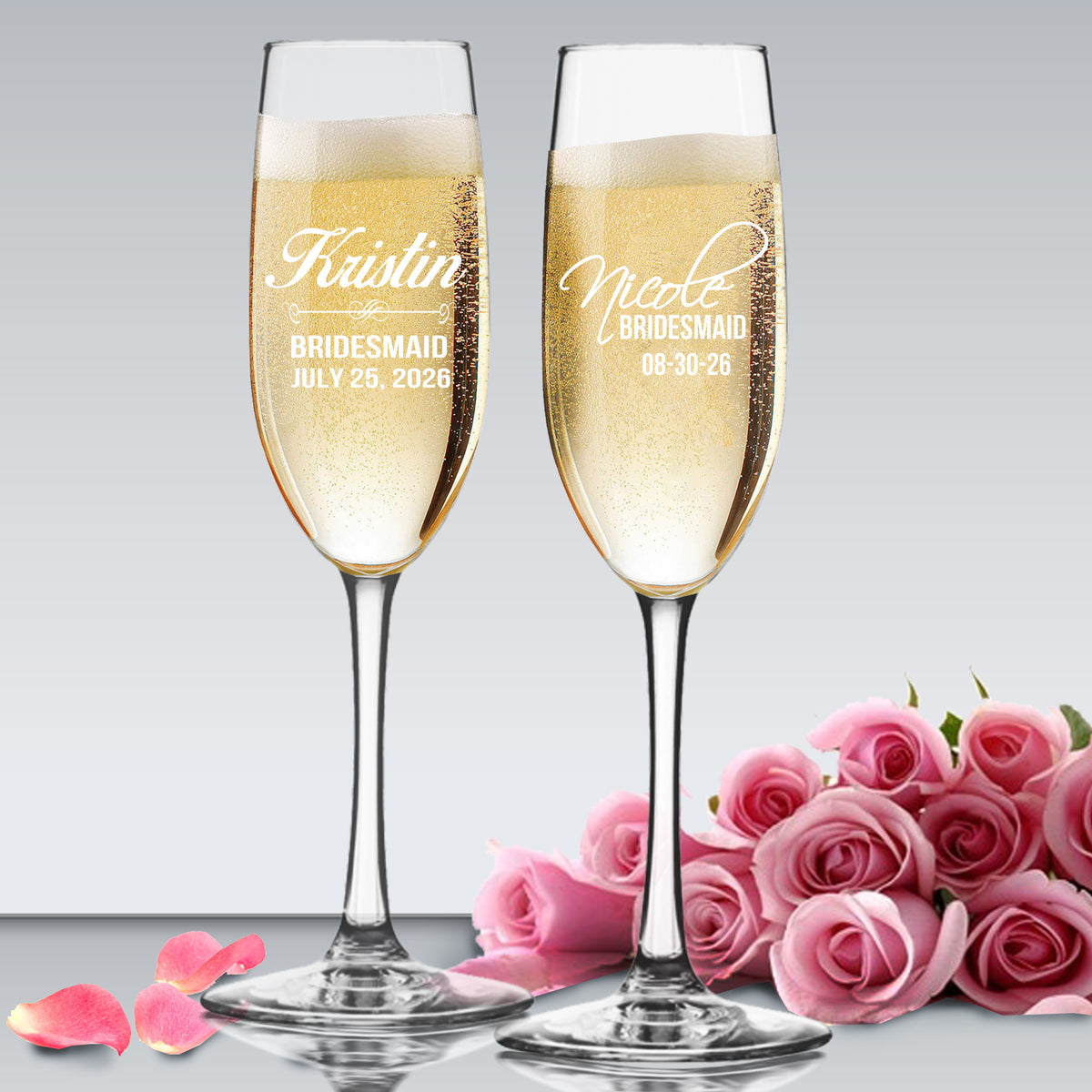 Personalized Champagne Flute Glass with Stem - Bridesmaid Wedding Toasting Flutes Glasses