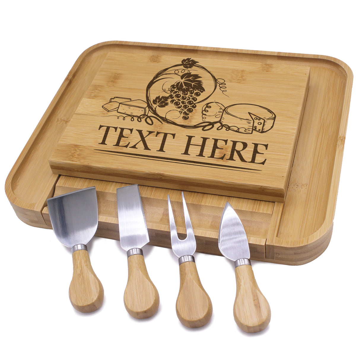 Personalized Charcuterie Cheese and Meat Serving Board Platter with Tools - Wine Grapes Design