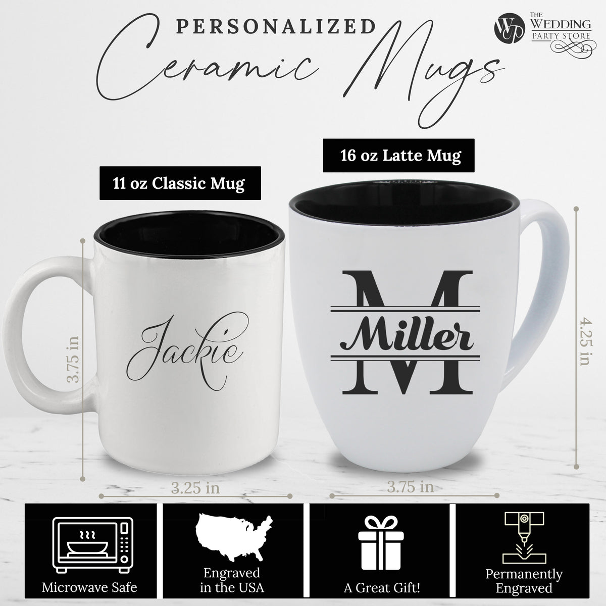 Custom Engraved Coffee Latte Mug - Personalized Coffee and Tea Cup