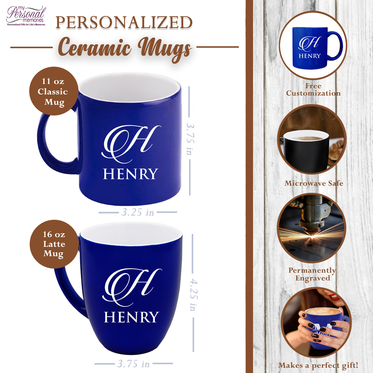 Personalized Coffee Latte Mug – Custom Monogrammed Coffee & Tea Cup with Name