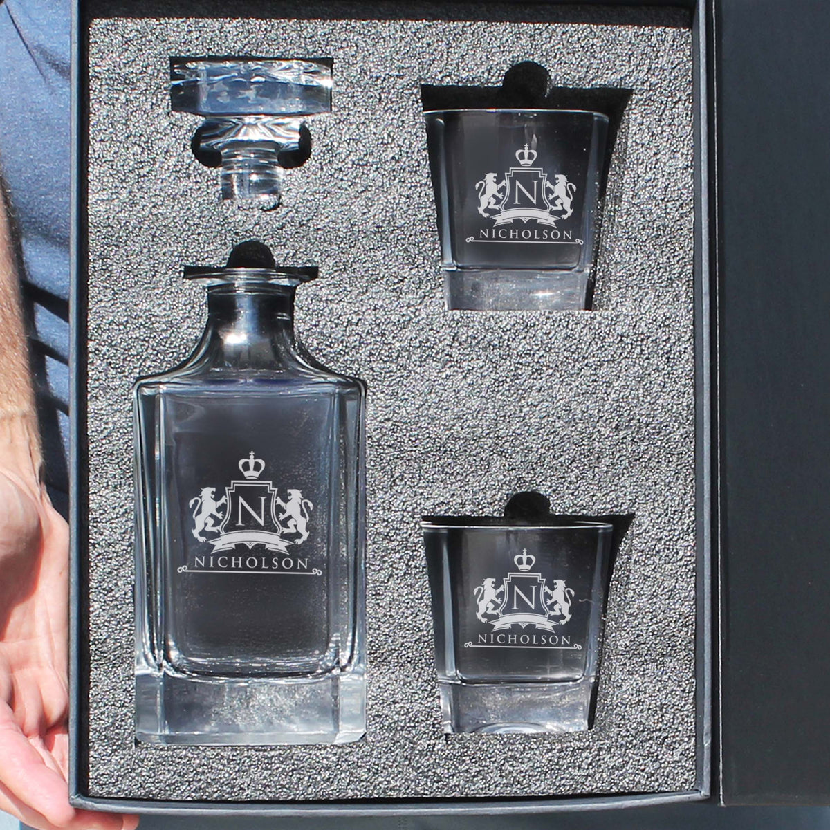 Personalized Whiskey Decanter Set – Custom Engraved Glass Decanter Gift for Men, Birthday - Lion Design