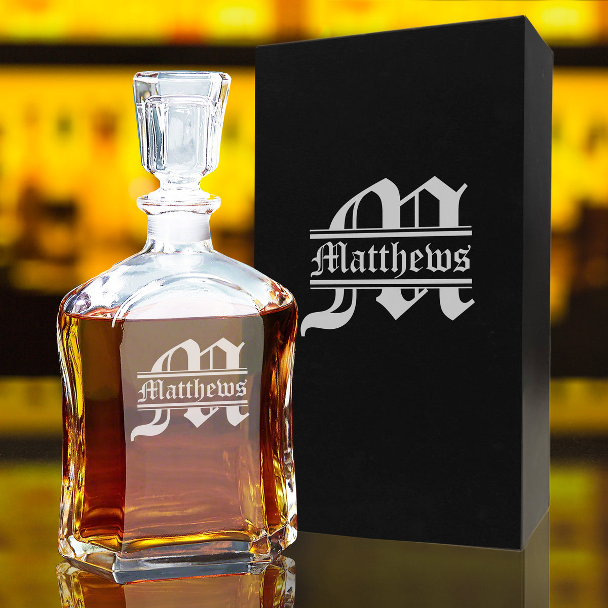 Personalized Whiskey Decanter Set with Glasses and Gift Box Set - Classic Design