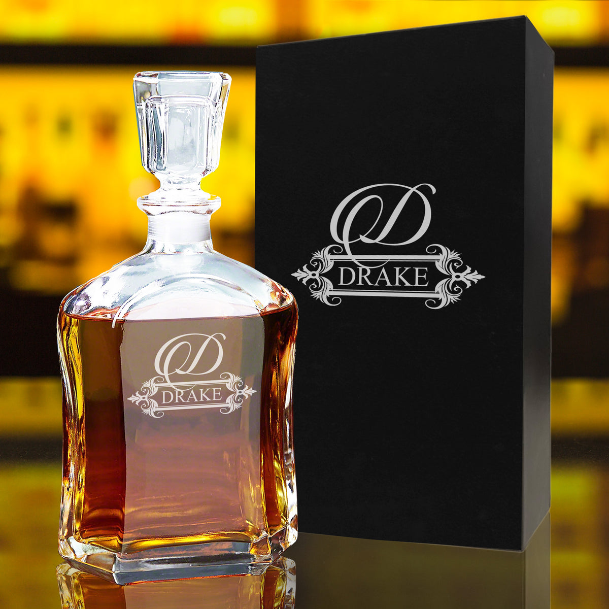 Personalized Whiskey Decanter Set with Glasses and Gift Box Set - Fancy Design