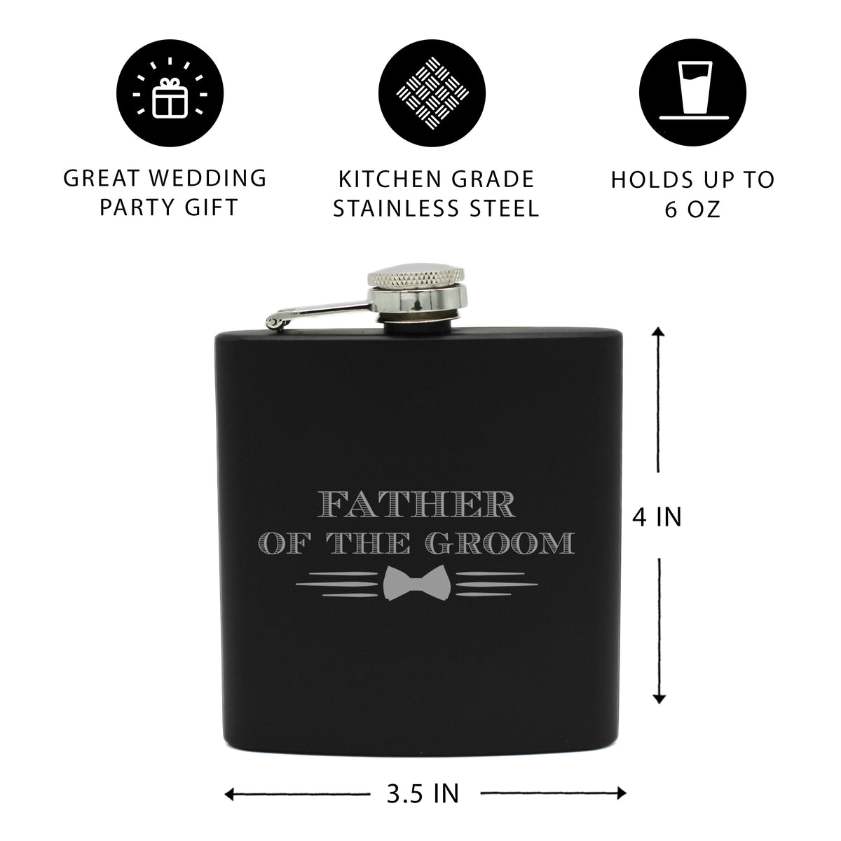 My Personal Memories Bow Tie Groomsman, Best Man, Groom 6 oz Flask Gift for Bachelor Party
