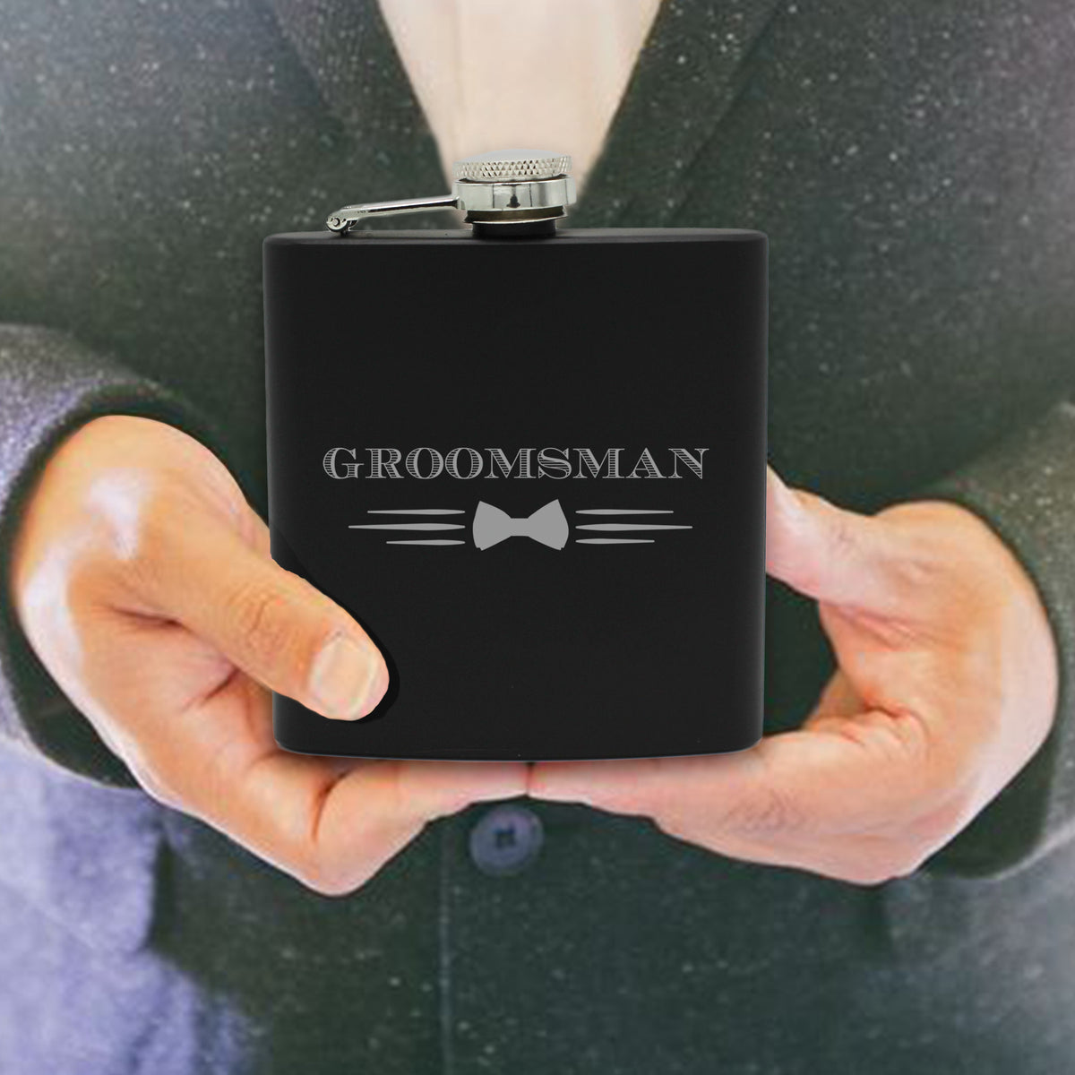 My Personal Memories Bow Tie Groomsman, Best Man, Groom 6 oz Flask Gift for Bachelor Party