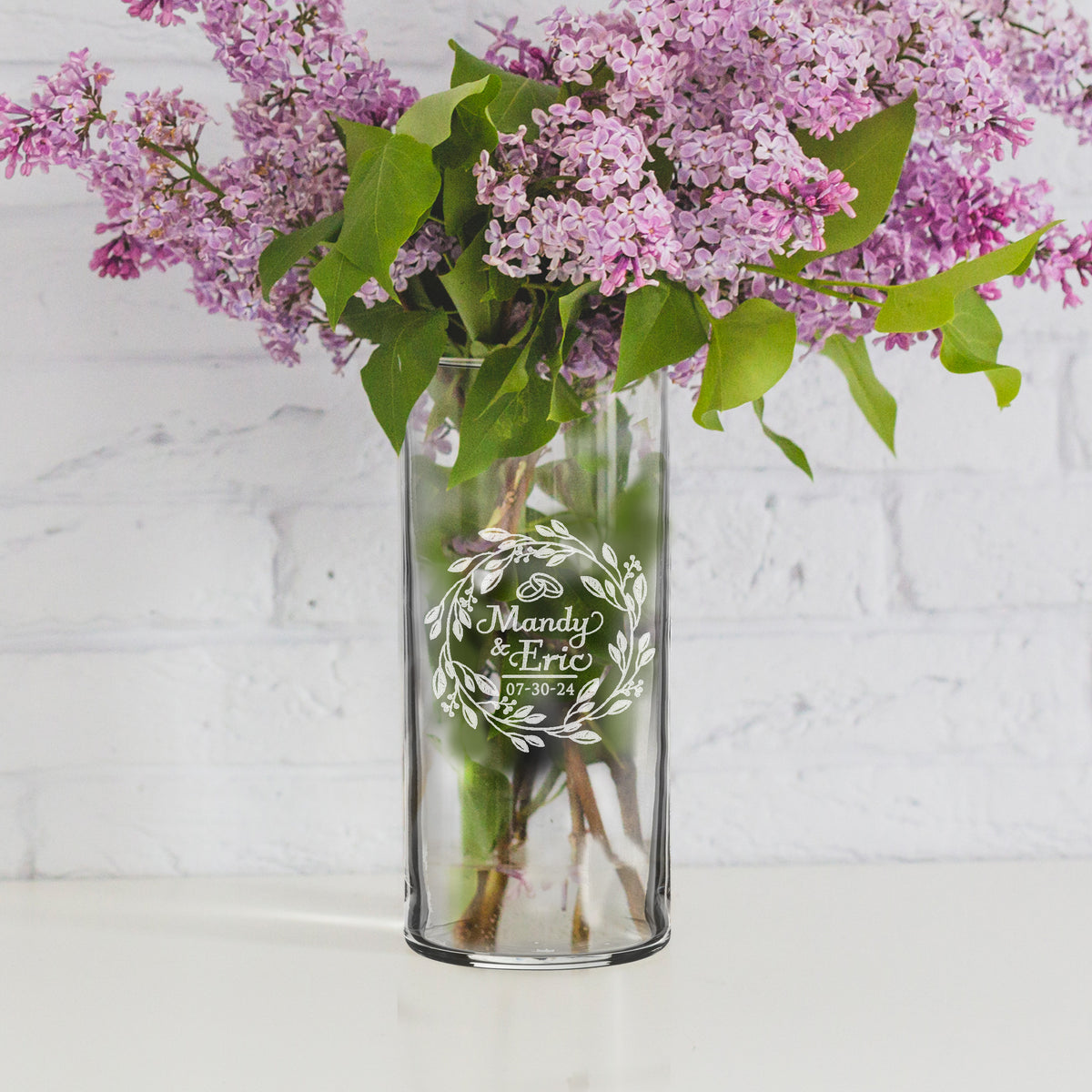 Personalized Glass Flower Vase – Custom Etched & Engraved Vase with Your Text for Wedding, Anniversary or Couple Gifts