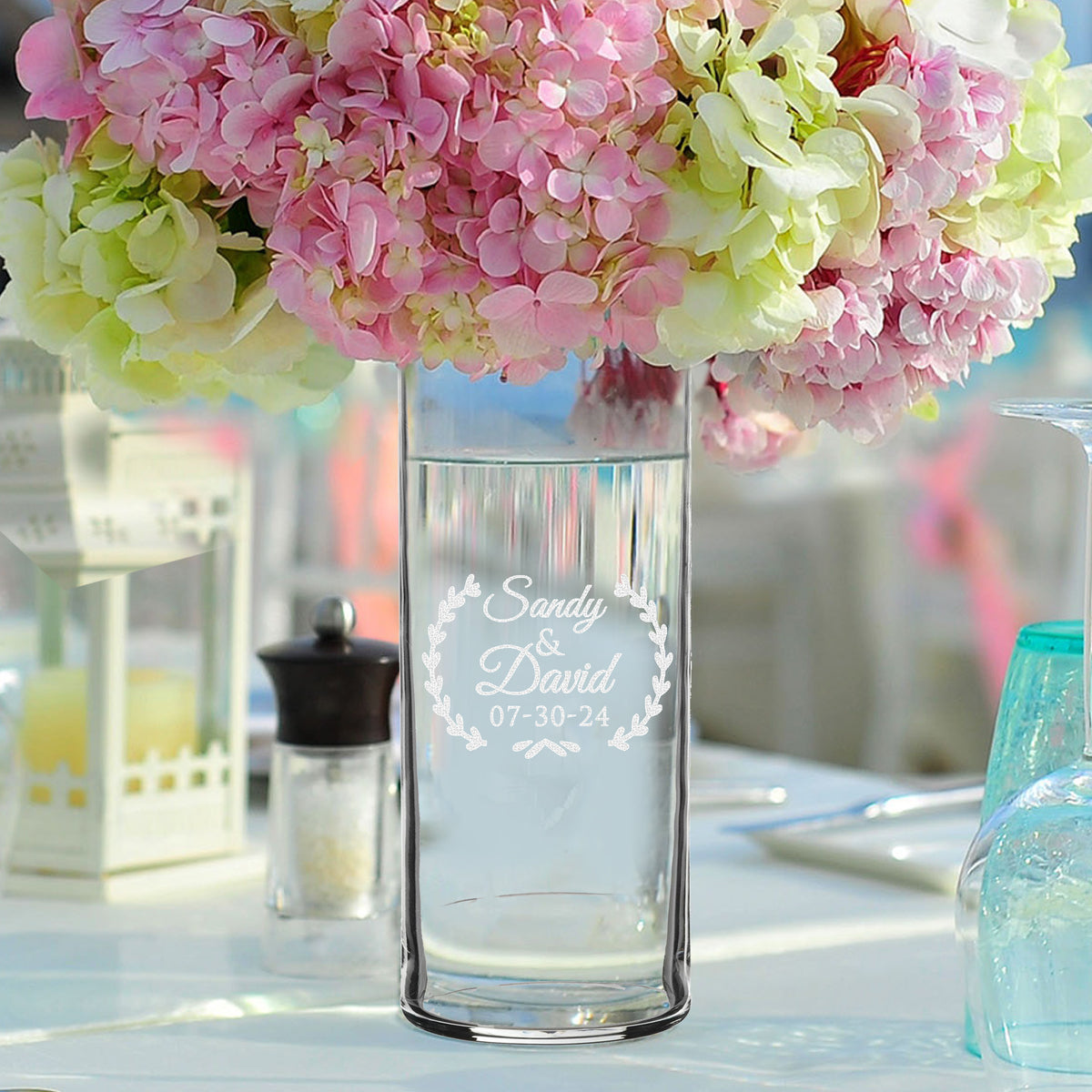 Personalized Glass Flower Vase – Custom Etched & Engraved Vase with Your Text for Wedding, Anniversary or Couple Gifts