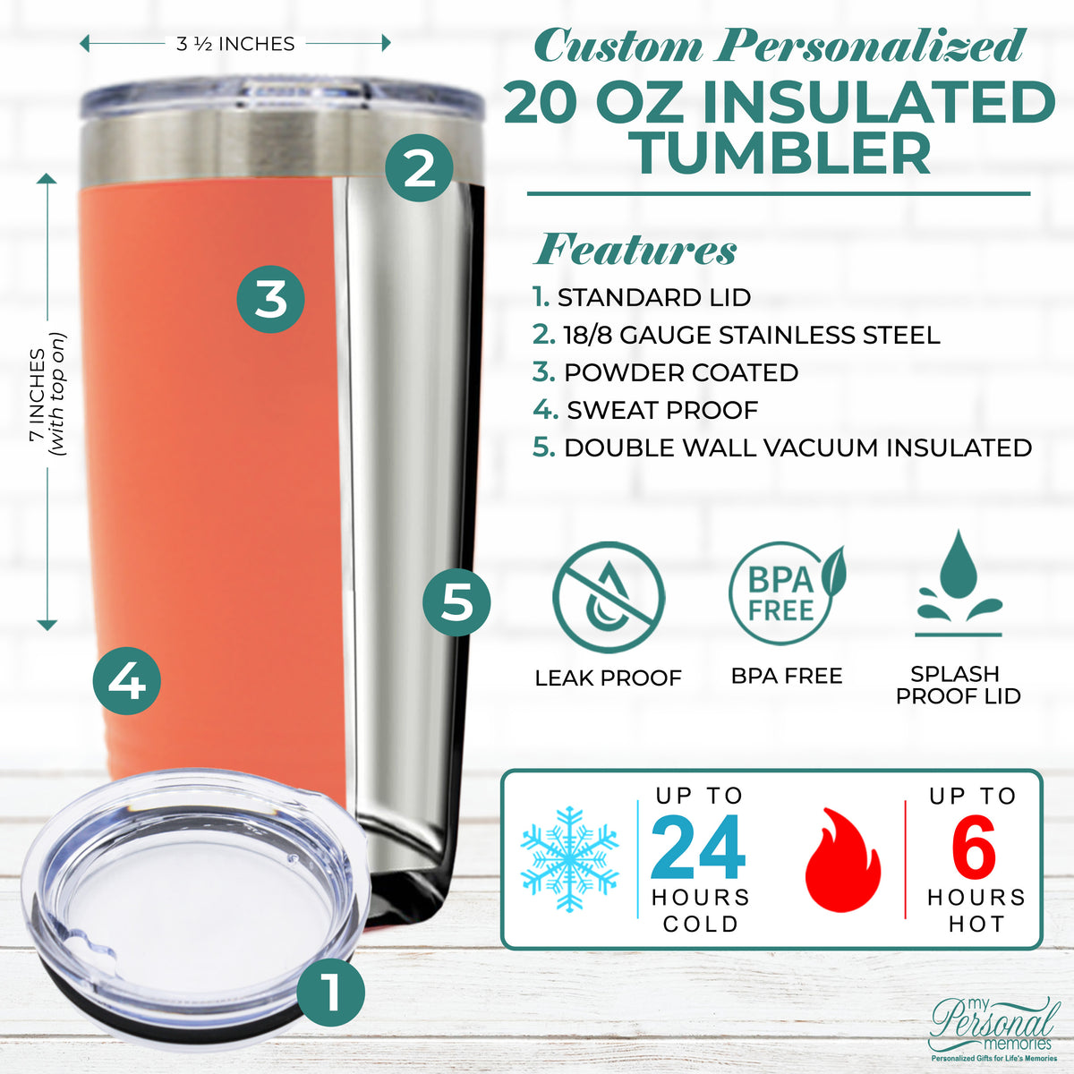 Personalized 20 oz Stainless Steel Travel Tumbler with Lid - Double-Wall Vacuum Insulated with Your Custom Text