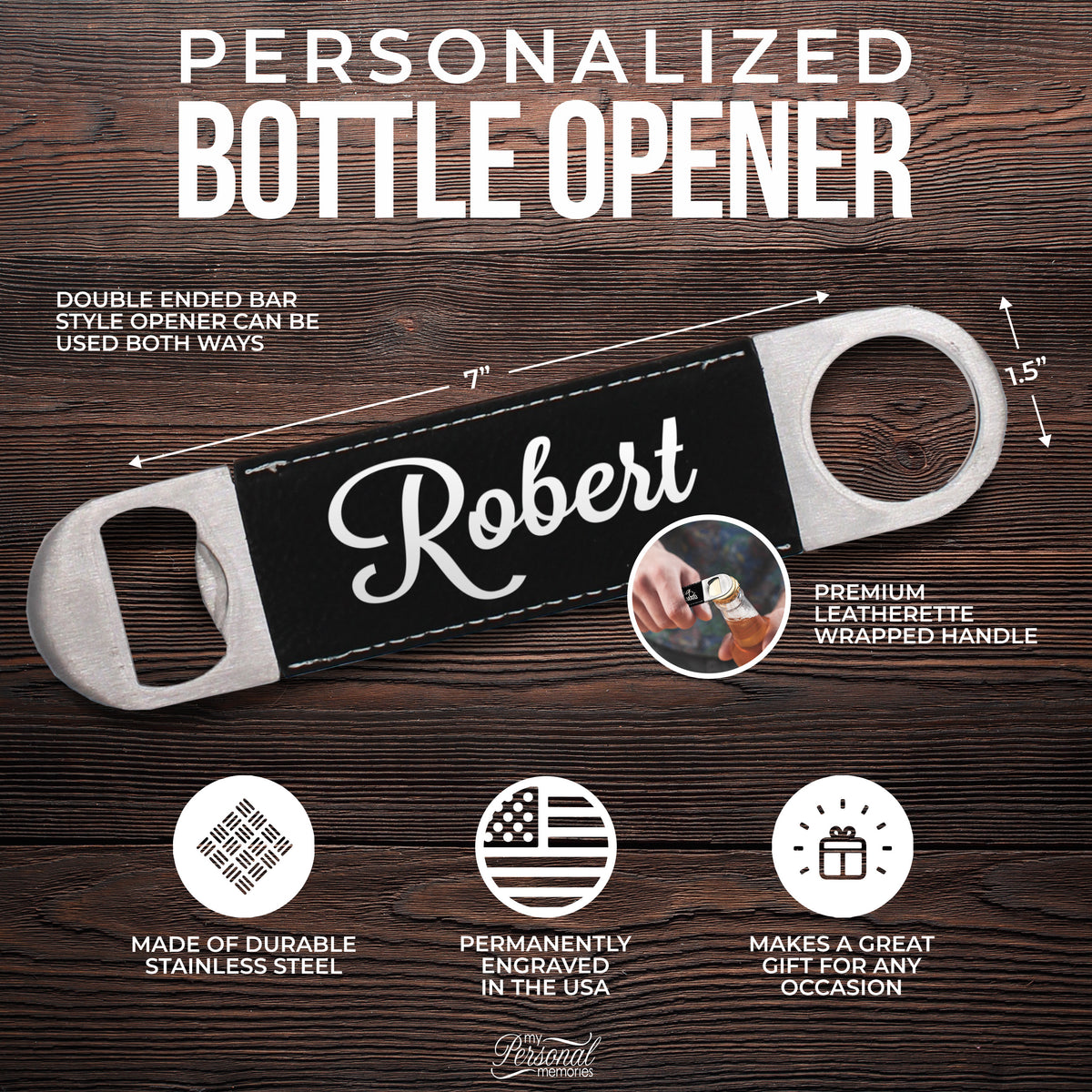 Custom Stainless Steel Classic Paddle Style Bottle Opener - Pub Beer Opener Gift for Men, Women, Bartender