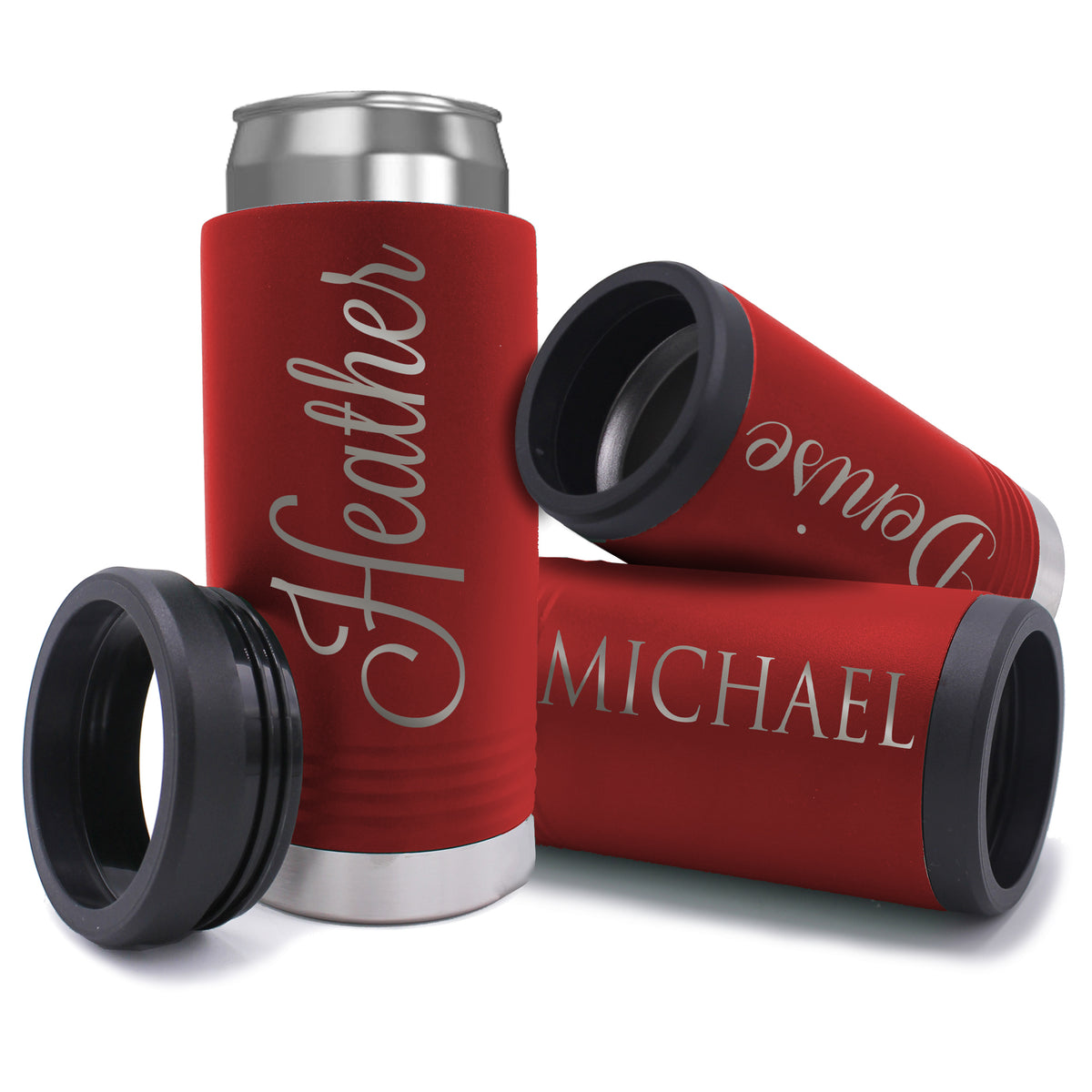 Personalized 12 oz Stainless Steel Insulated Skinny Can Cooler Drink Holder for Slim Beer and Hard Seltzer - Customized with Any Text