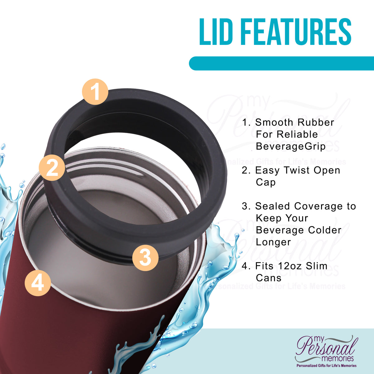 Personalized 12 oz Stainless Steel Insulated Skinny Can Cooler Drink Holder for Slim Beer and Hard Seltzer - Customized with Any Text