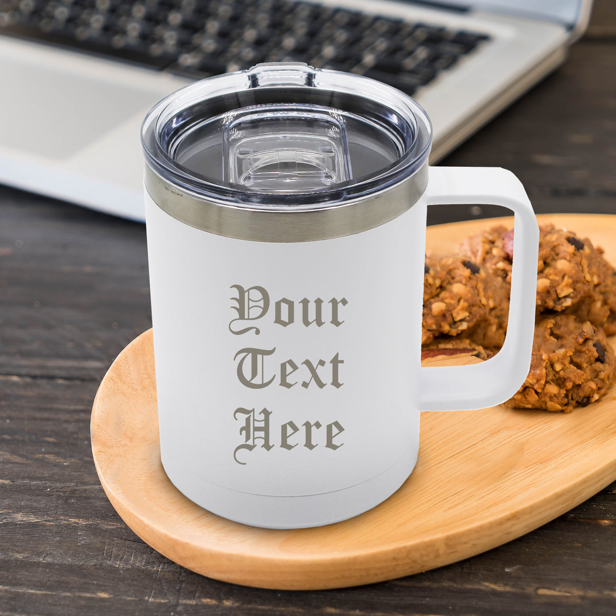 Personalized 15 oz Insulated Travel Coffee Mug with Handle & Lid – Custom Monogrammed or Engraved Tumbler