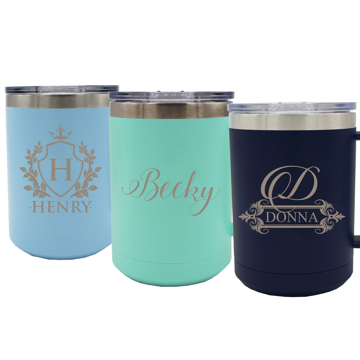 Personalized 15 oz Insulated Travel Coffee Mug with Handle & Lid – Custom Engraved To Go Tumbler