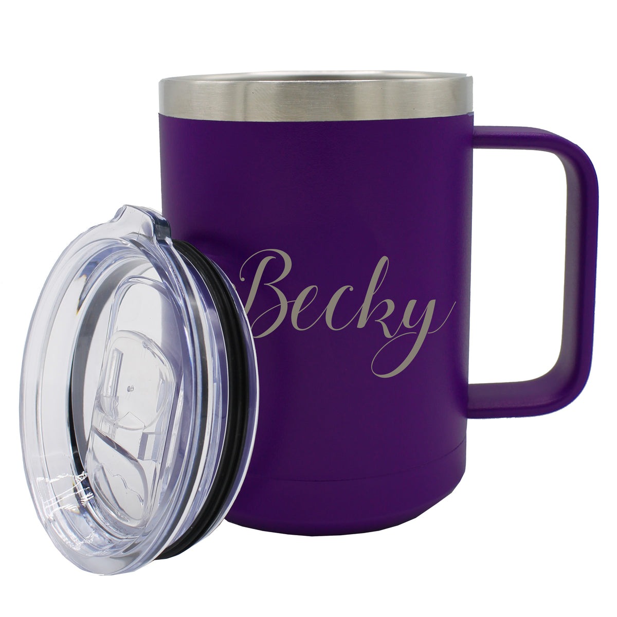 Personalized 15 oz Insulated Travel Coffee Mug with Handle & Lid – Custom Monogrammed or Engraved Tumbler
