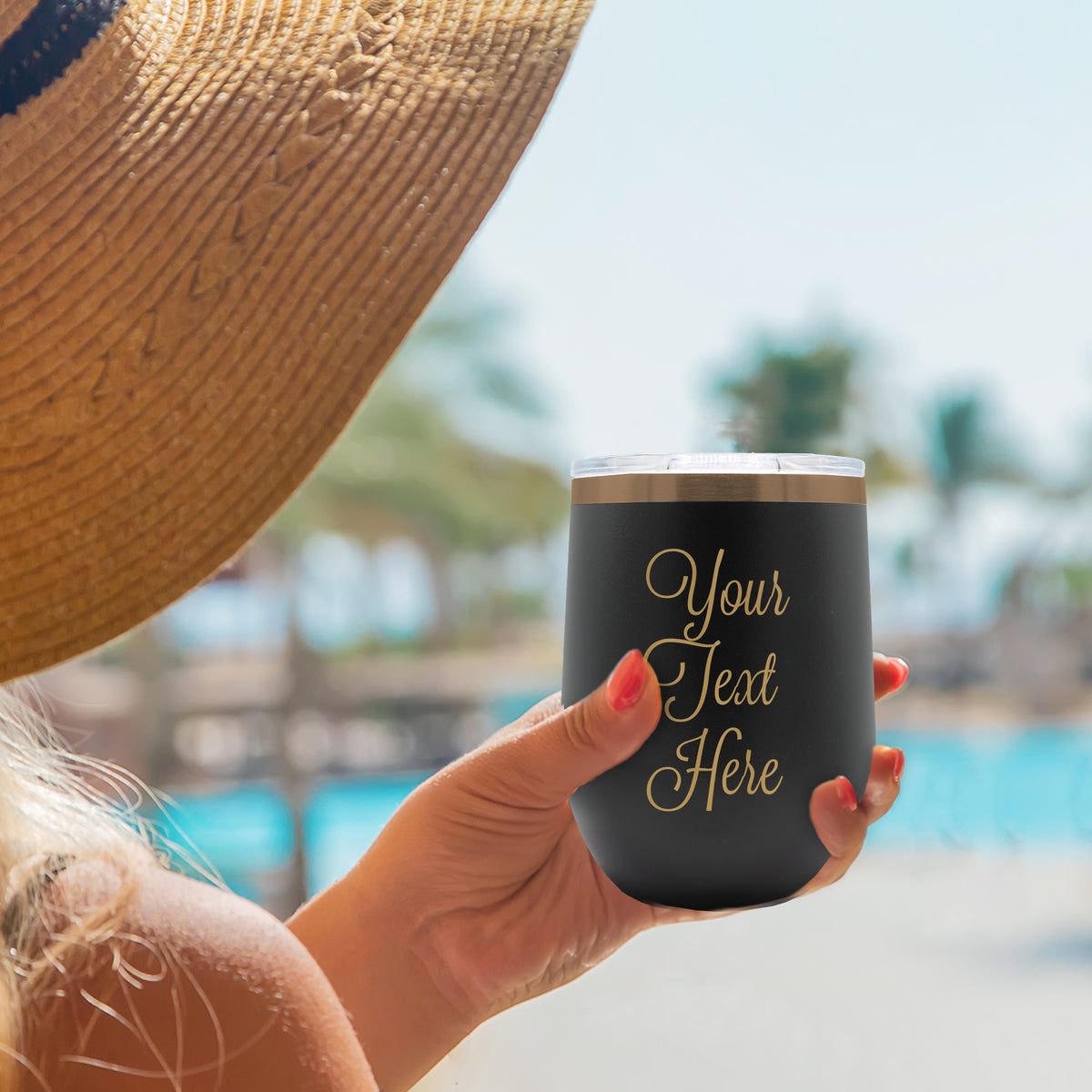 Personalized Insulated 12 oz Stemless Wine Tumbler Cup - Customized with Your Text