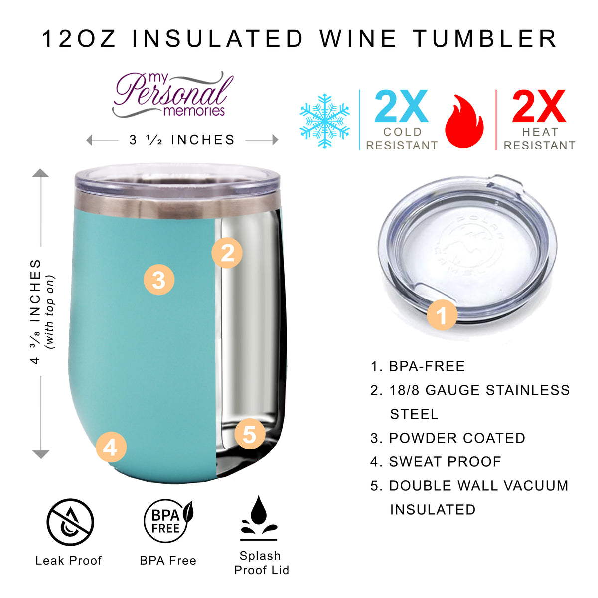 Personalized Insulated 12 oz Stemless Wine Tumbler Cup - Customized with Your Text