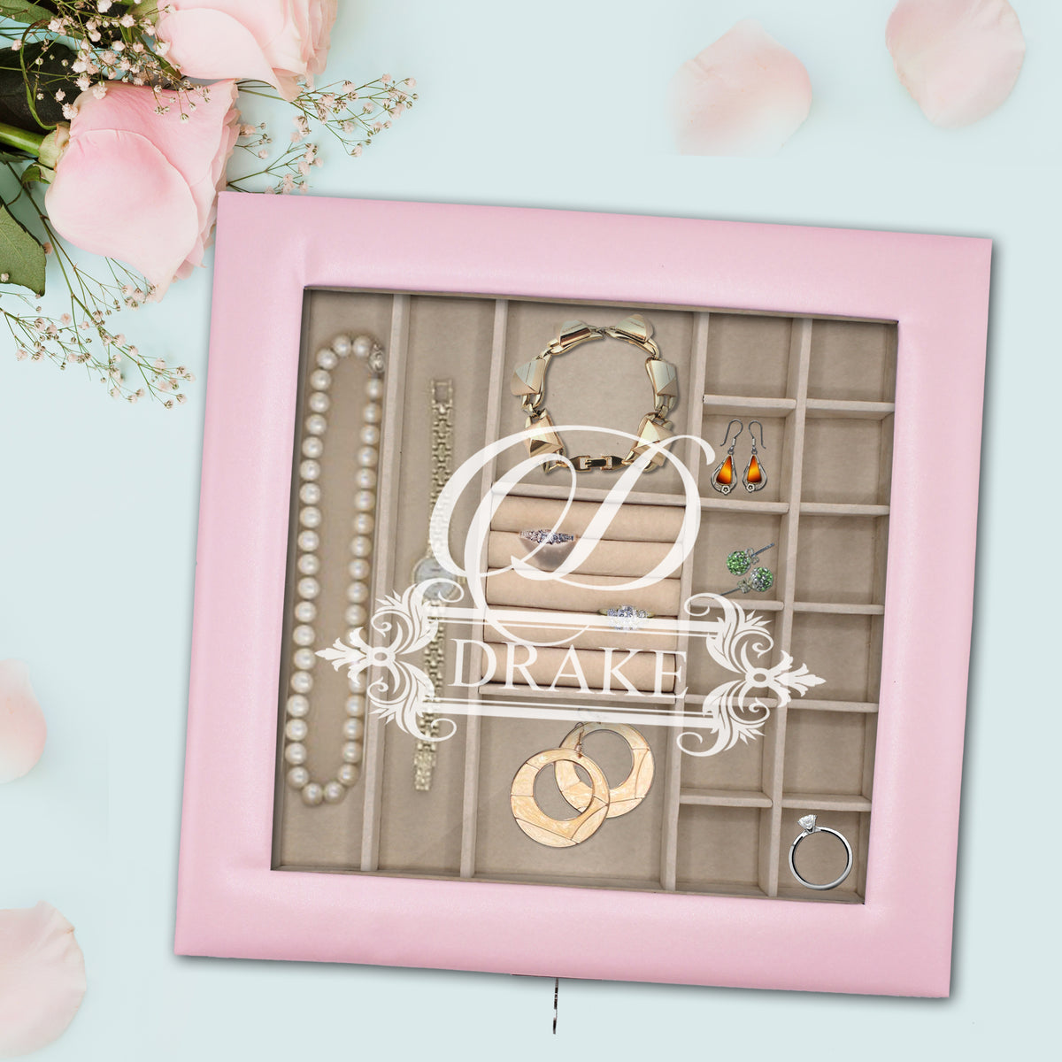 Personalized Jewelry Box with Glass Top – Custom Engraved Jewelry Organizer & Tray Gift for Women, Mom or Wife