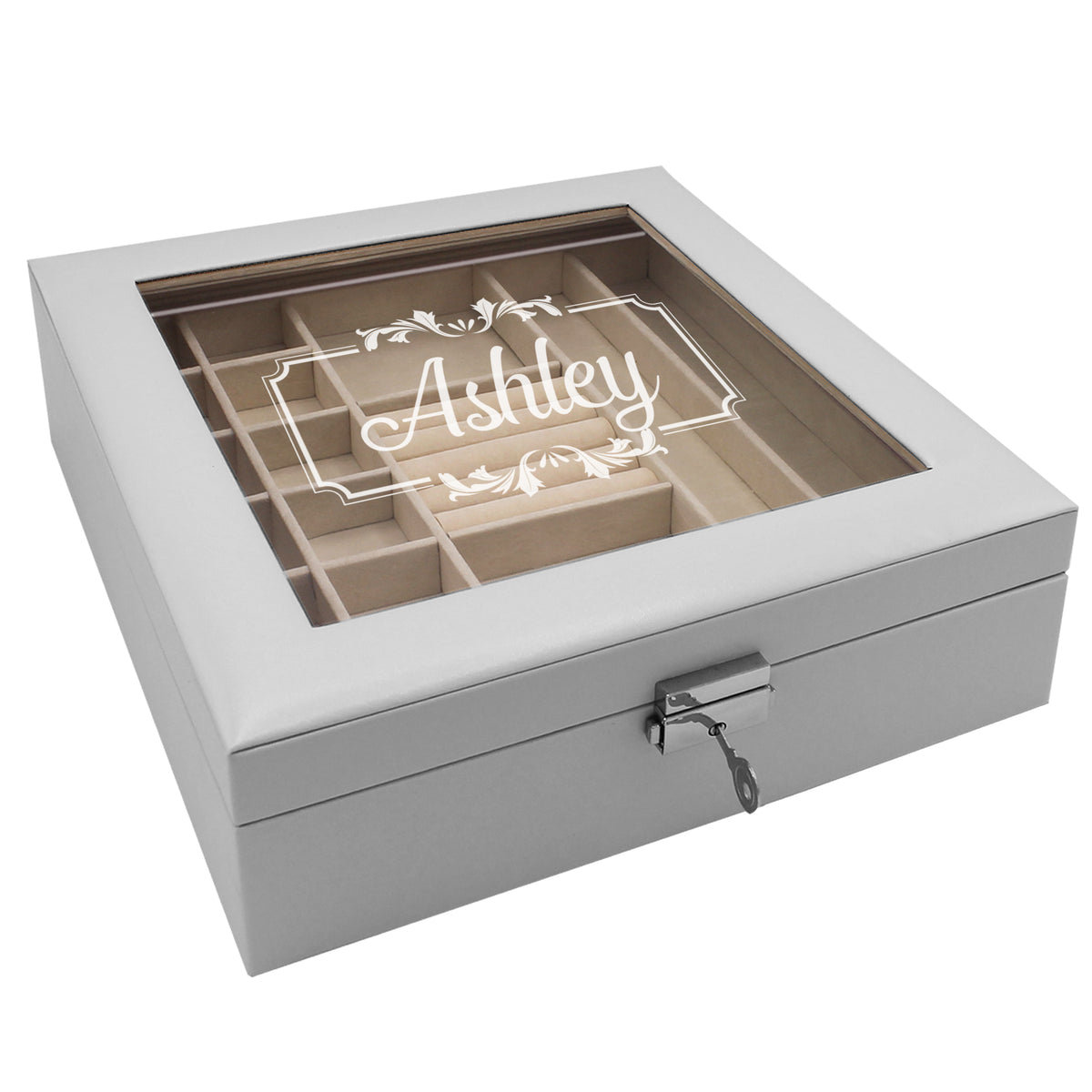 Personalized Jewelry Box with Glass Top – Custom Engraved Jewelry Organizer & Tray Gift for Women, Mom or Wife