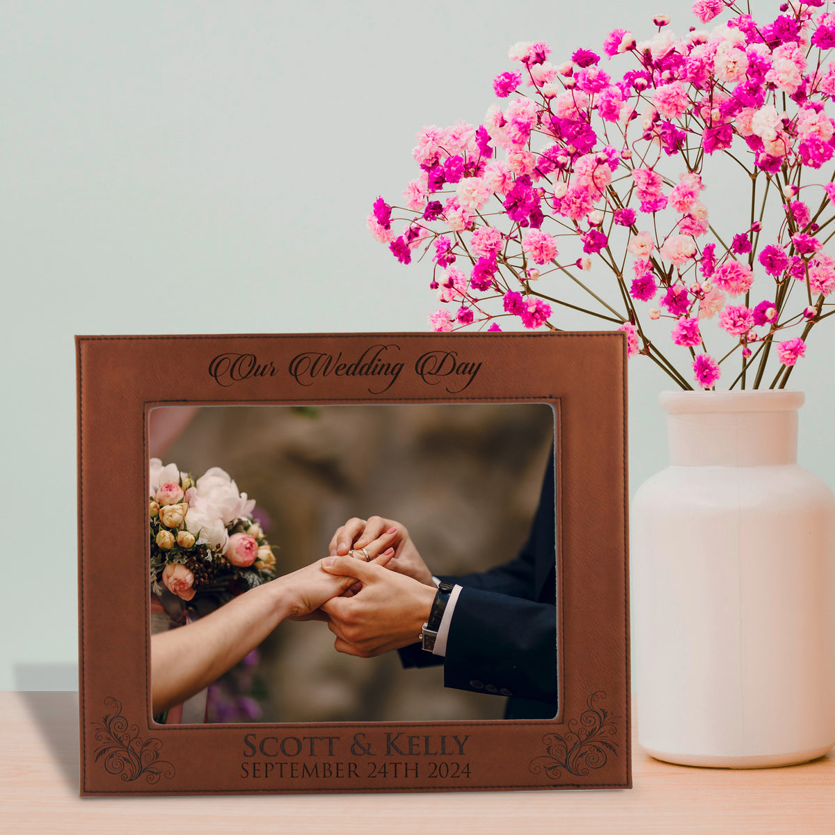 Personalized Wedding Gift Picture Frame - Custom Engraved Newlywed Photo Gifts