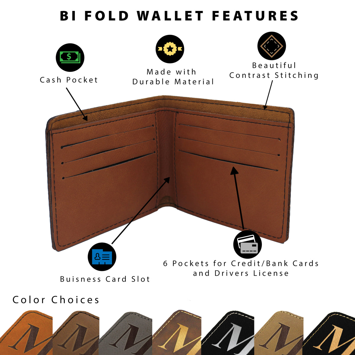 Personalized Bifold Wallet for Men – Custom Engraved Wallet with Name, Initials or Text, Gift for Him