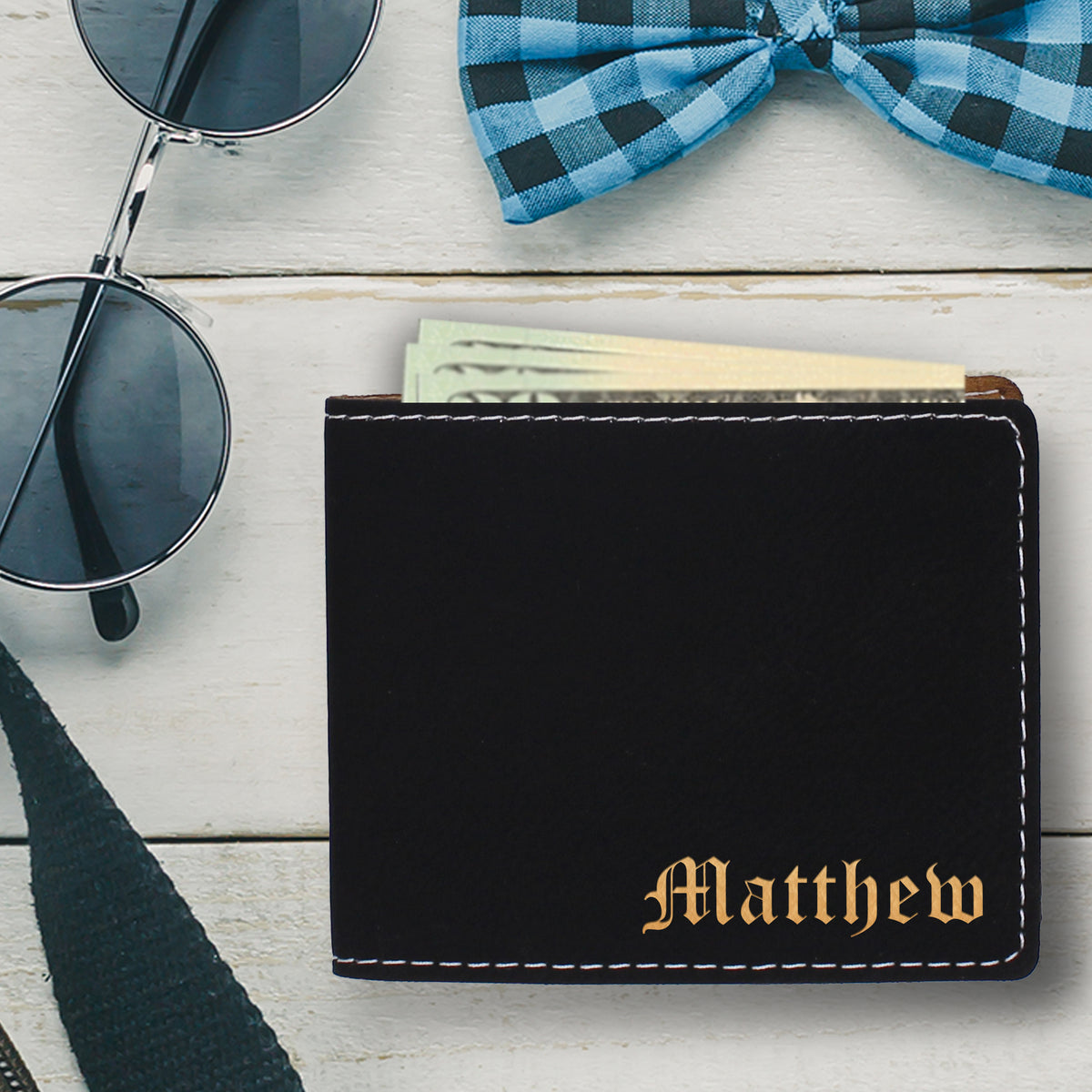 Personalized Bifold Wallet for Men – Custom Engraved Wallet with Name, Initials or Text, Gift for Him