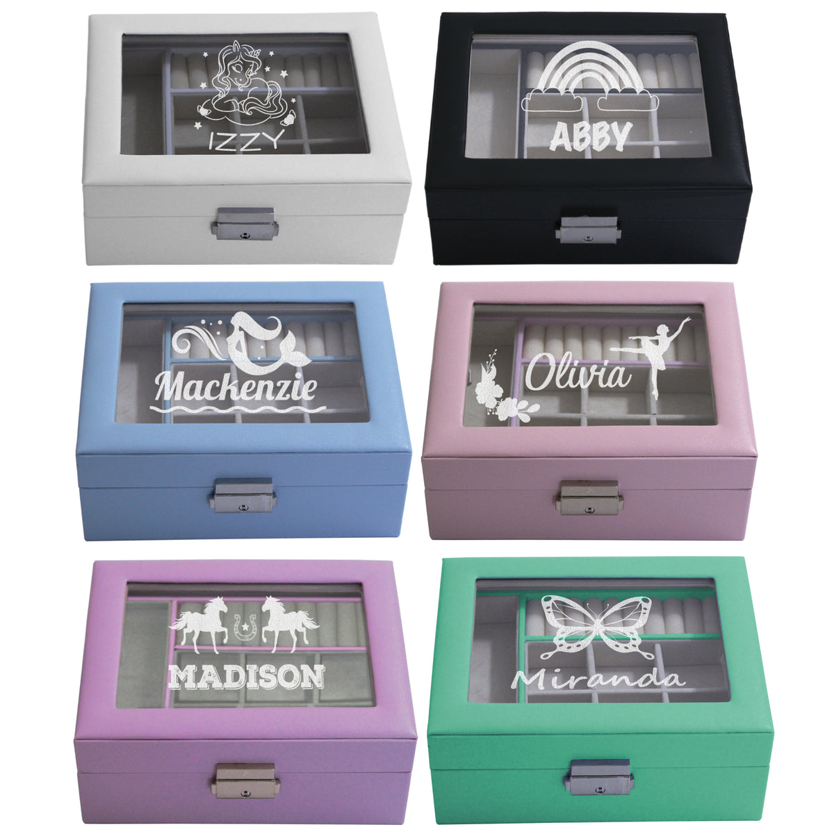 Personalized Jewelry Box for Girls - Custom Engraved with Name and Ballerina, Mermaid, Unicorn and more