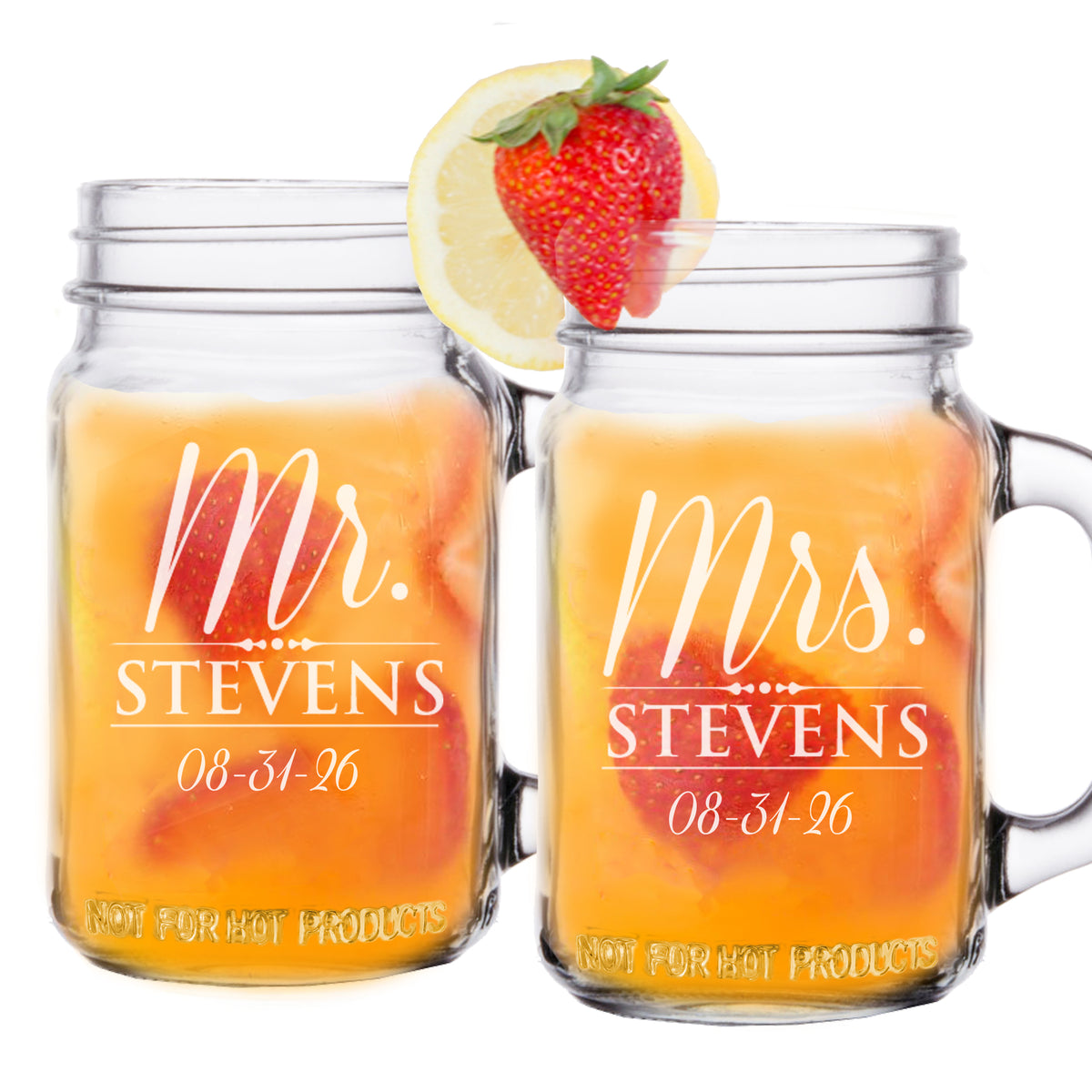 Personalized Mr. & Mrs. Mason Jar Glasses – Set of 2 Custom Engraved Drinking Jars for Couples, Wedding or Anniversary Gift