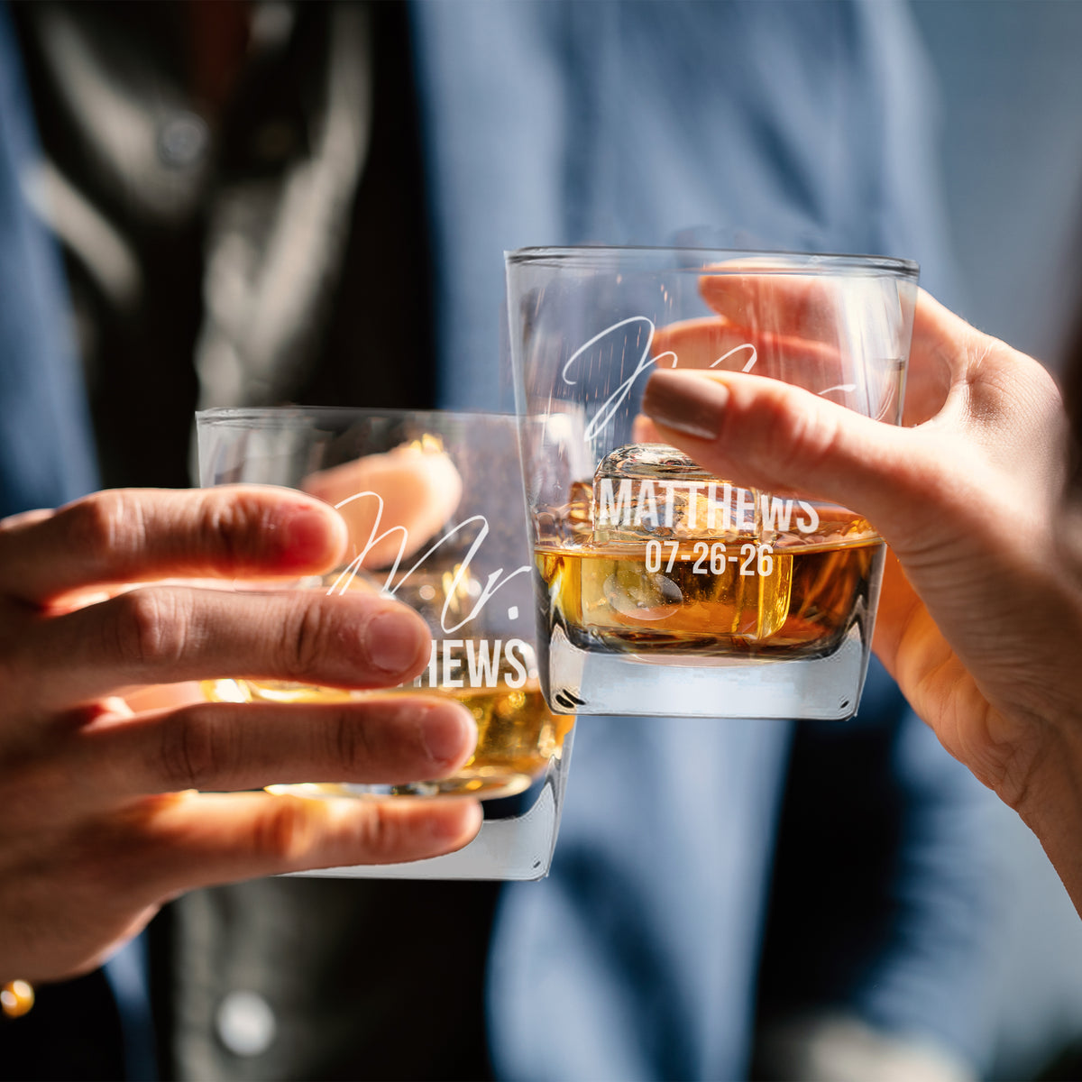 Personalized Mr. & Mrs. Whiskey Rocks Glasses – Set of 2 Custom Engraved Glasses for Couples, Wedding or Anniversary Gift