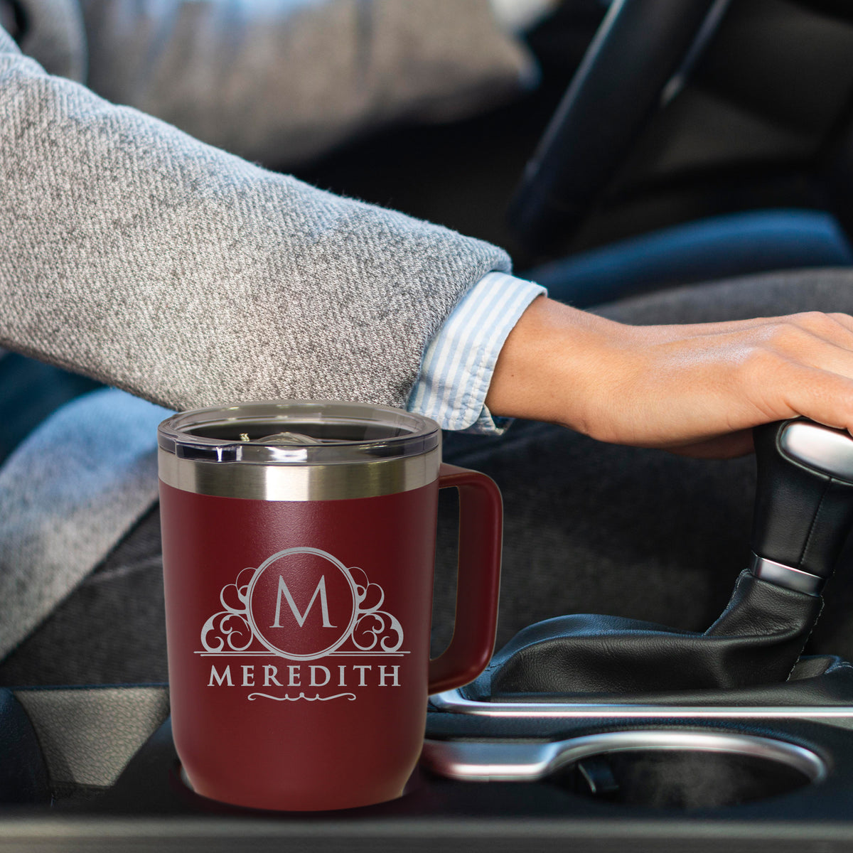 Custom Personalized 20 oz Stainless Steel Powder Coated Vacuum Insulated Double Walled Travel Tumbler Coffee Mug with Handle and Lid