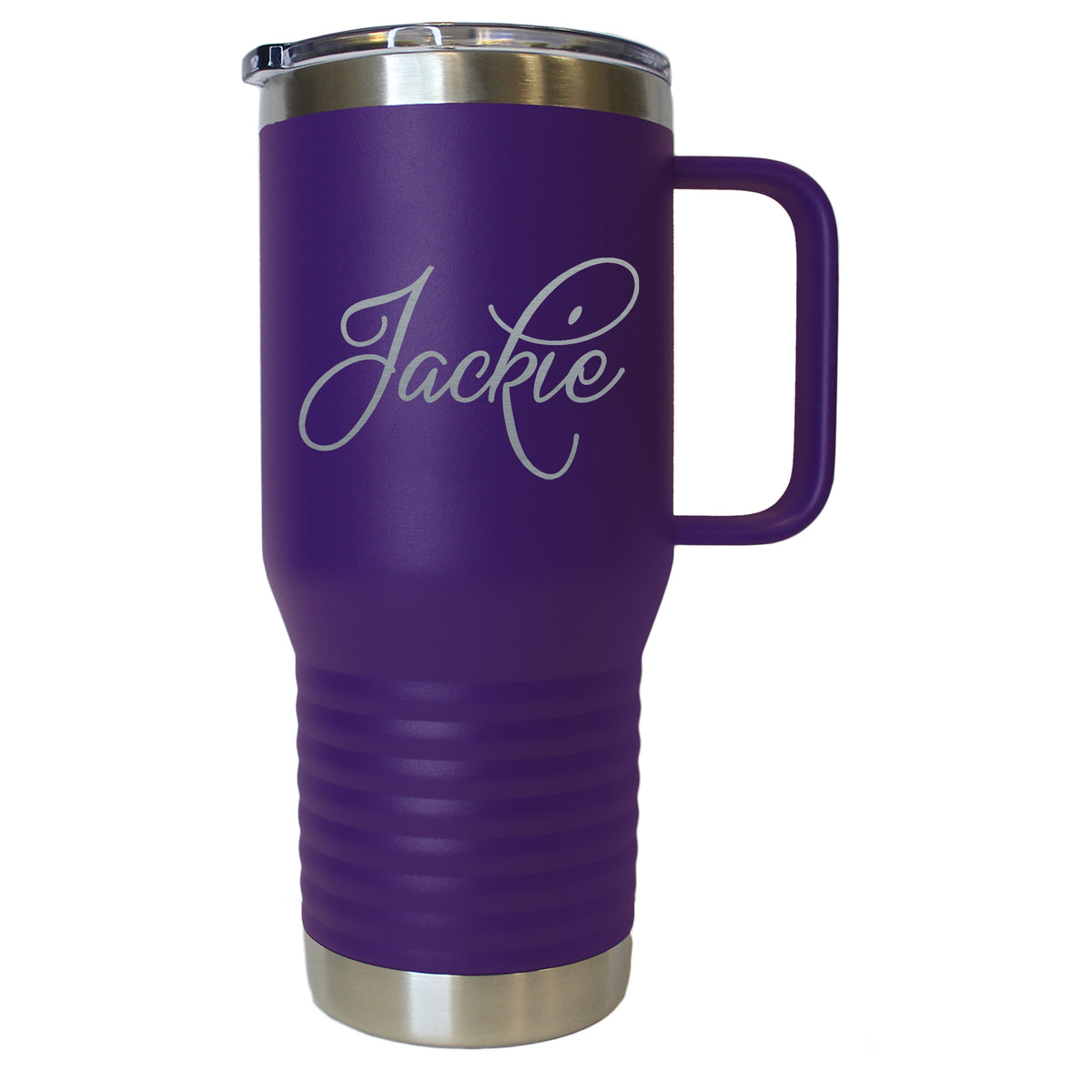 Custom Personalized 20 oz Stainless Steel Powder Coated Vacuum Insulated Double Walled Travel Tumbler Coffee Mug with Handle and Lid