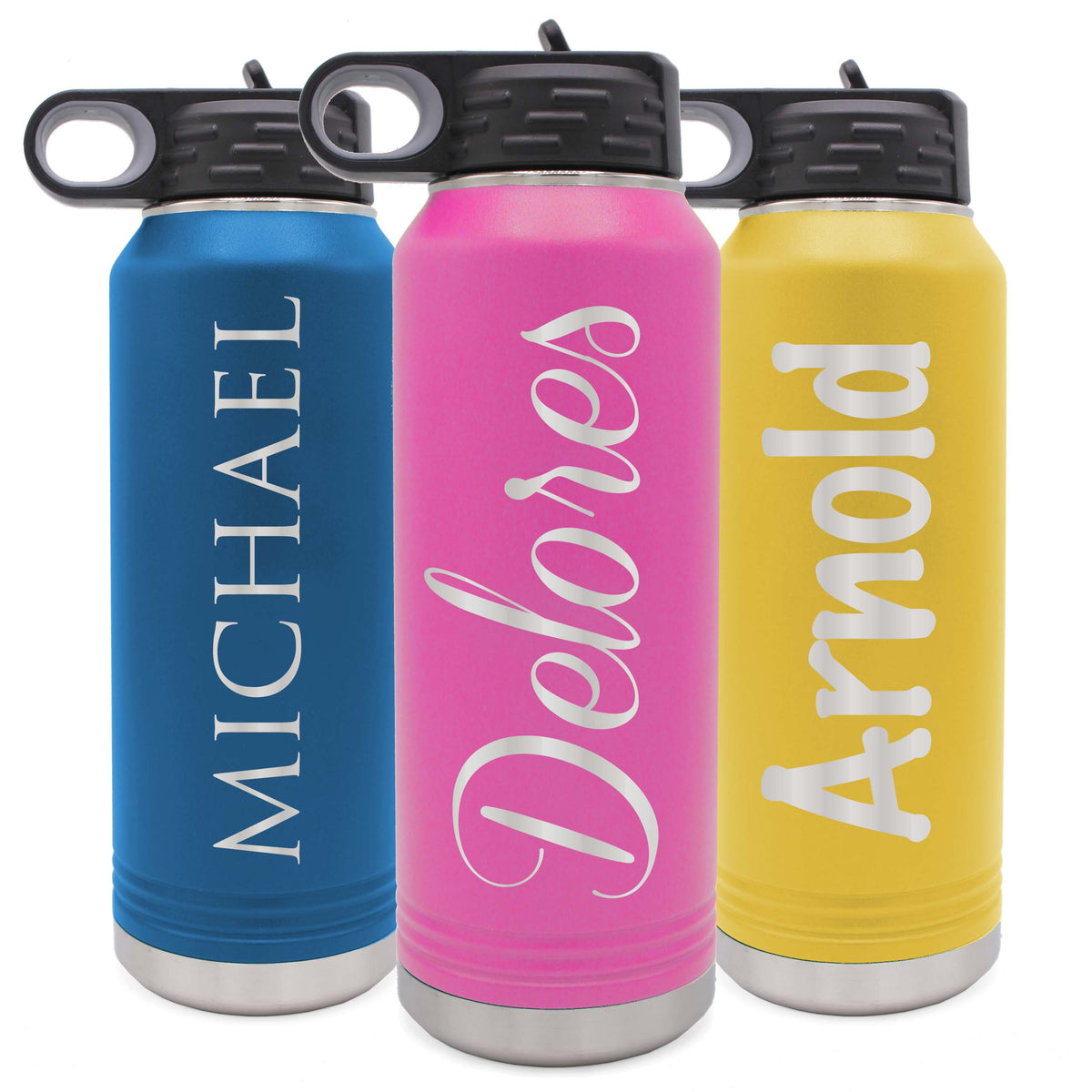 Personalized Premium 32 oz Vacuum Insulated Powder Coated Stainless Steel Sports Water Bottle with Straw