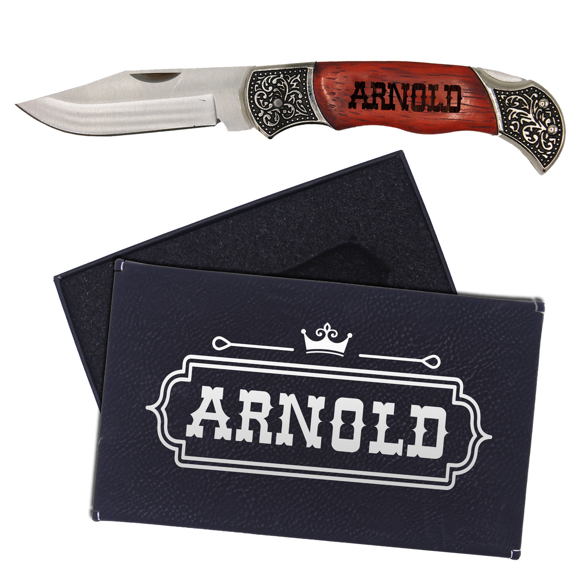 Personalized Rosewood Handle Folding Pocket Knife – Custom Engraved Gift for Him