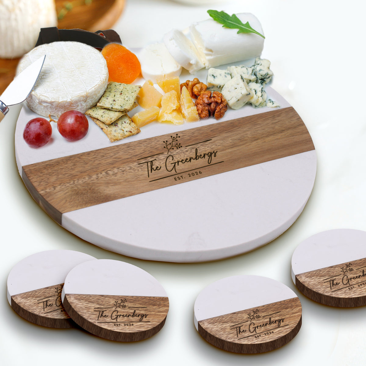 Personalized Build Your Own Marble and Acacia Realtor Closing Gift - Round Twig Style