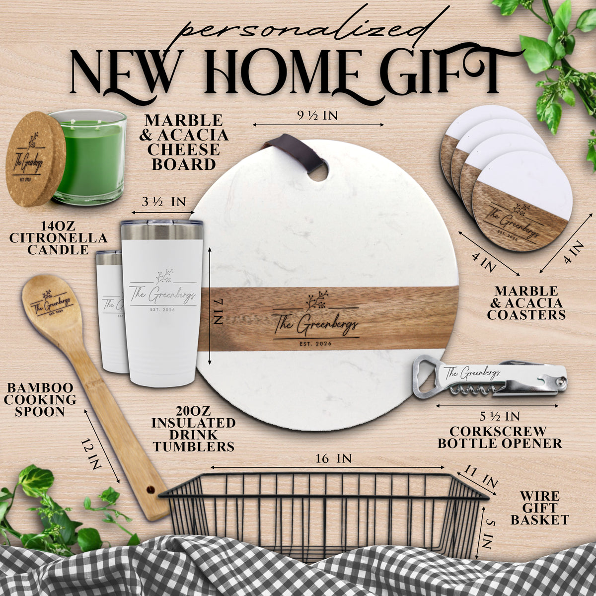 Personalized Build Your Own Marble and Acacia Realtor Closing Gift - Round Twig Style