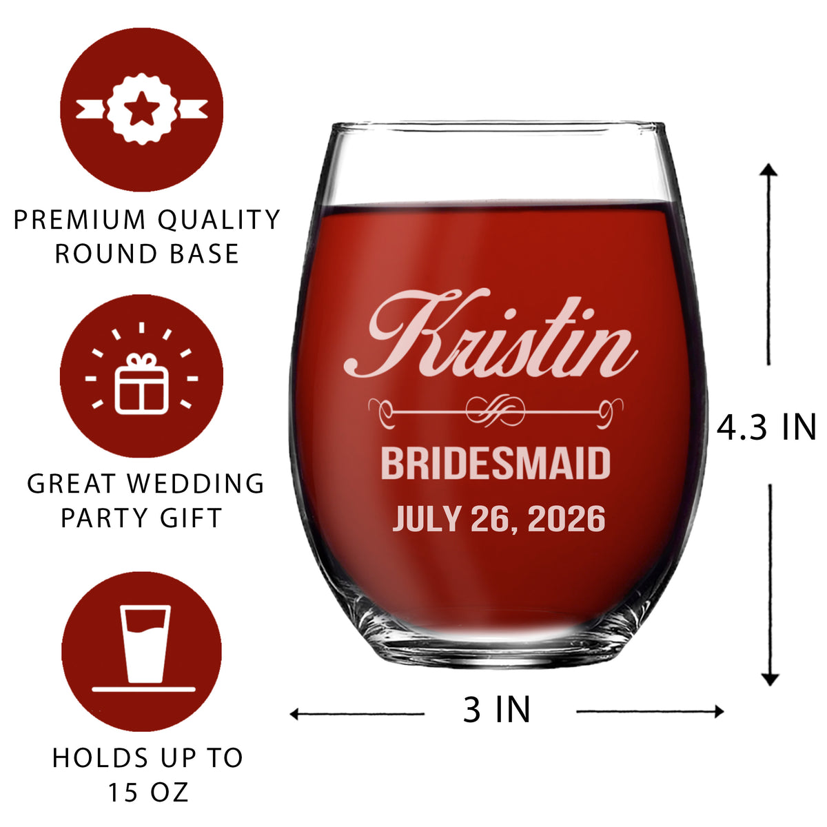 Monogrammed Personalized Stemless Wine Glasses for Bridesmaid