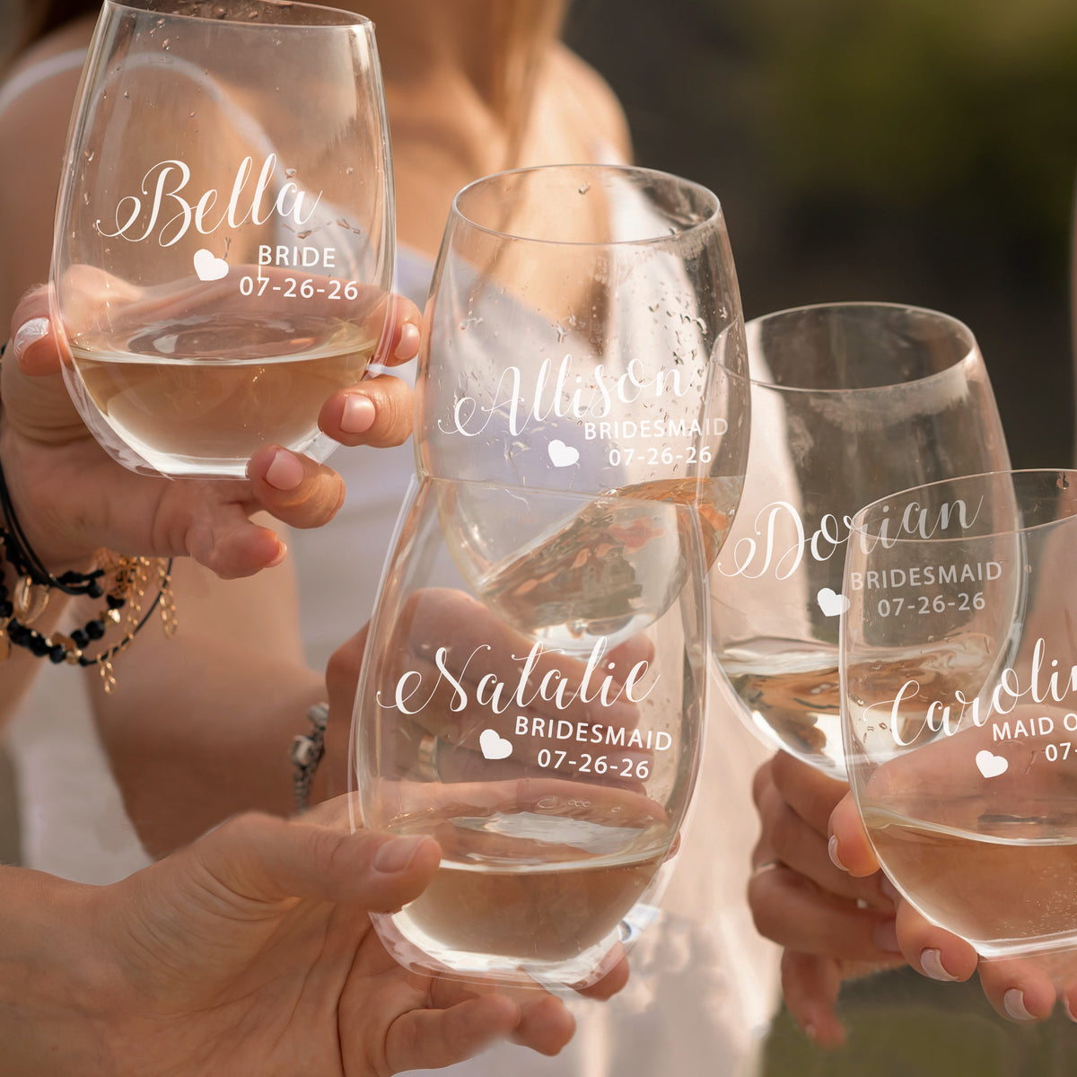 Monogrammed Personalized Stemless Wine Glasses for Bridesmaid