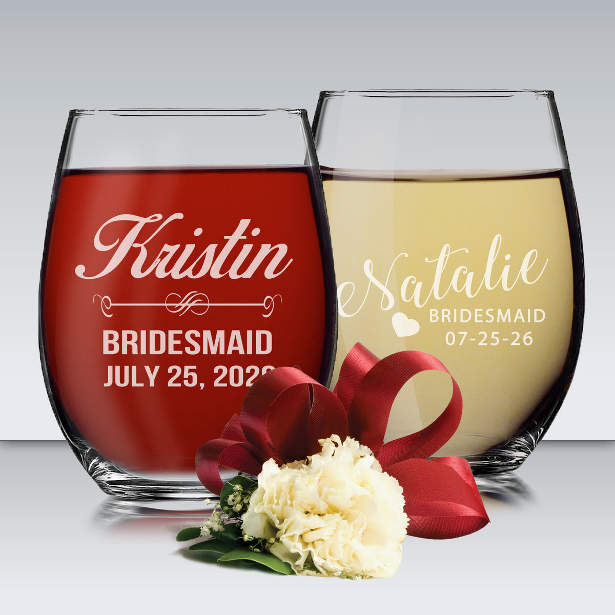 Monogrammed Personalized Stemless Wine Glasses for Bridesmaid
