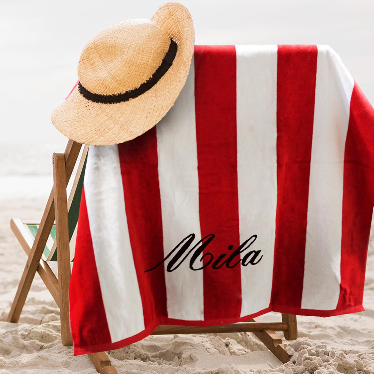 Premium Personalized Striped Cabana Beach Pool Towel 35" x 60" - Custom Embroidered with Any Name