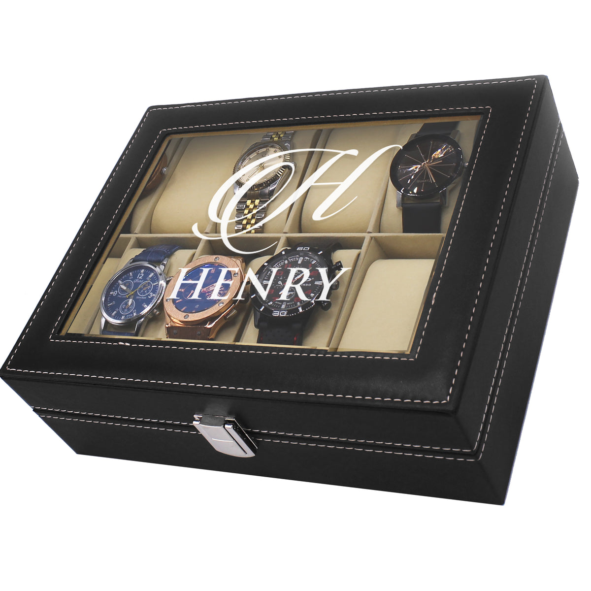 Engraved 10 Slot Watch Box for Men - Custom Personalized Gifts for Him, Husband, Boyfriend