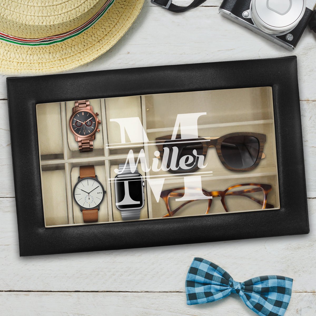 Personalized Watch and Sunglasses Box - Custom Engraved Watch and Eyeglass Organizer Case