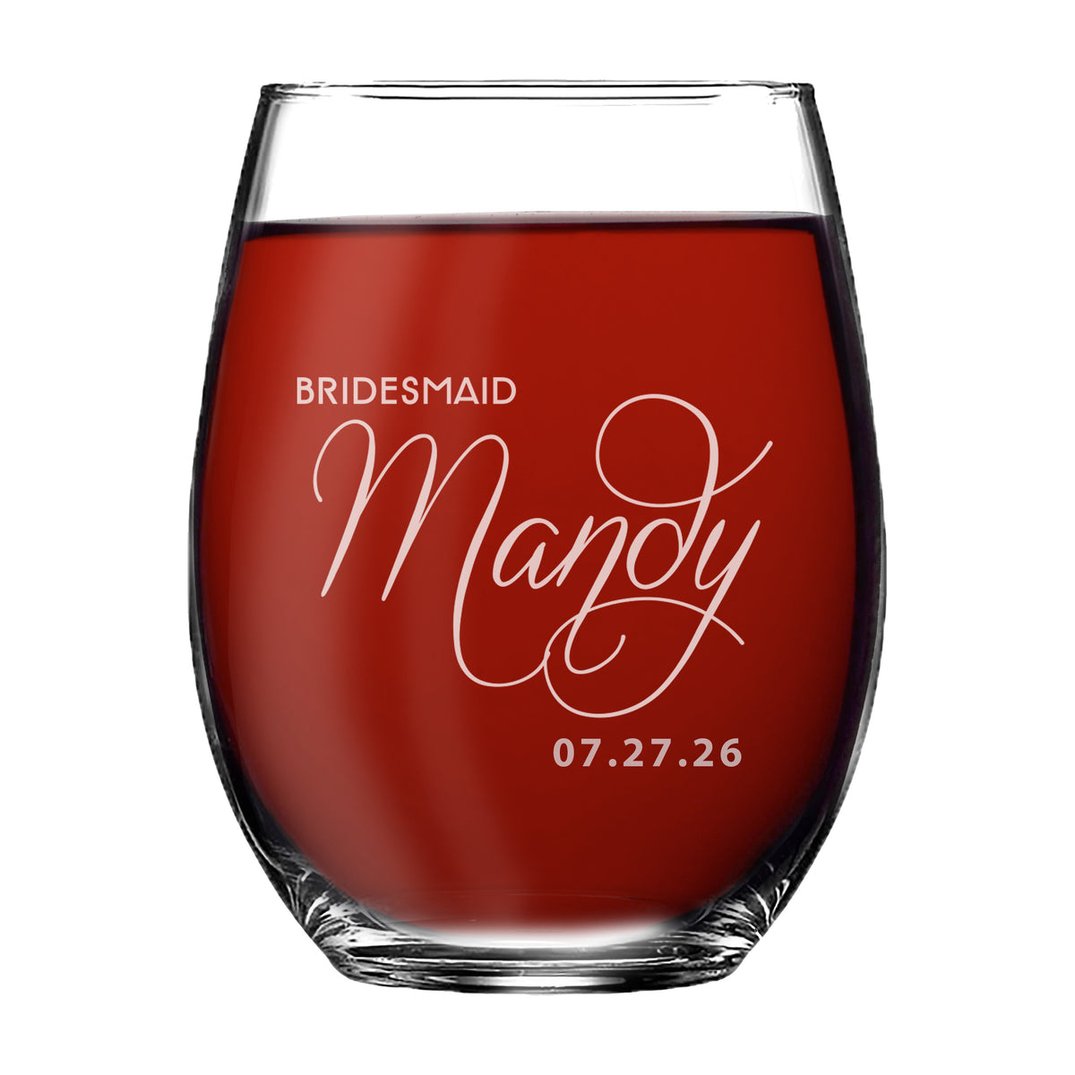 Monogrammed Stemless Wine Glass - Bridesmaid Maid of Honor Wedding Party Gift