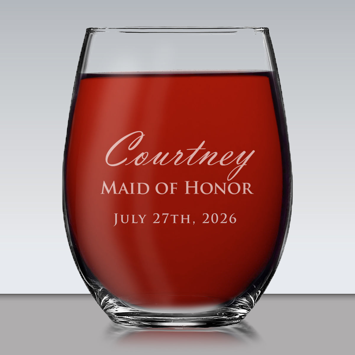 Monogrammed Stemless Wine Glass - Bridesmaid Maid of Honor Wedding Party Gift